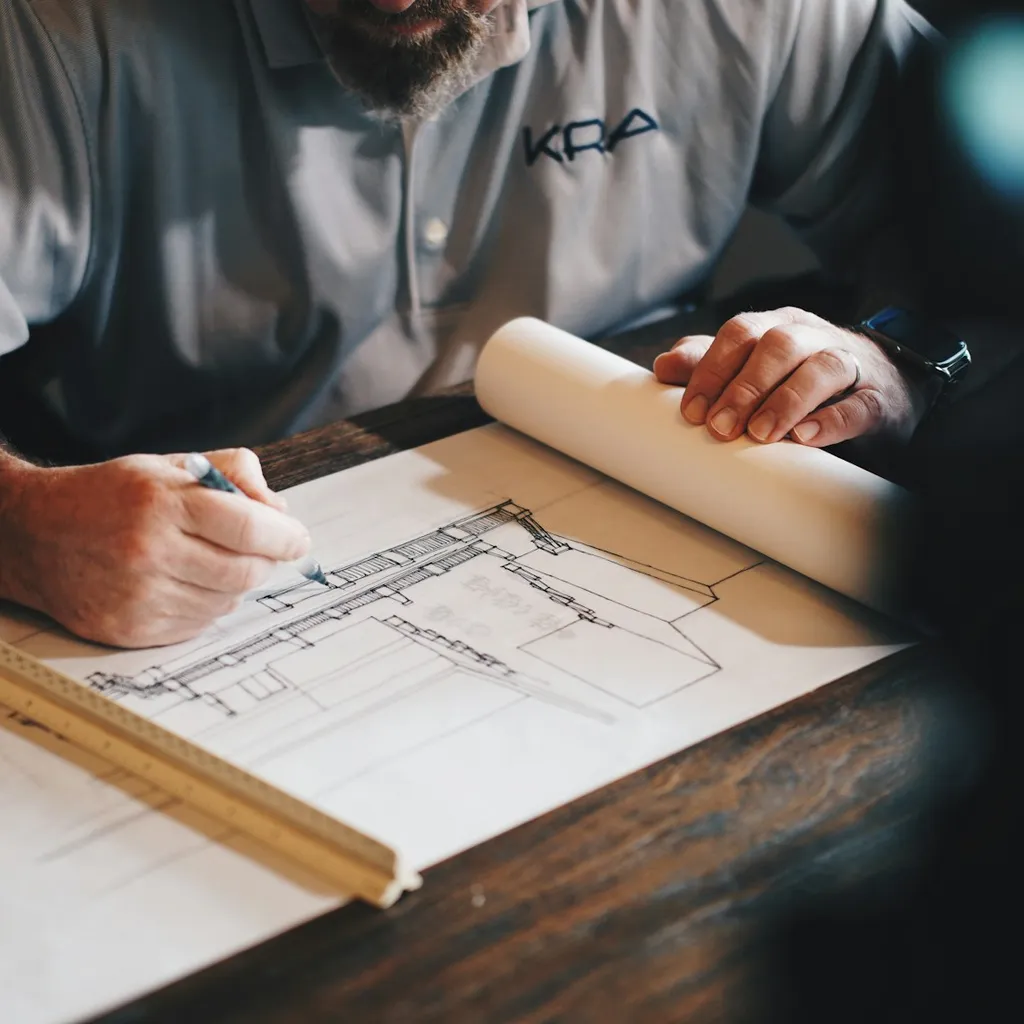 Engineer developing detailed design drawings during a consultancy