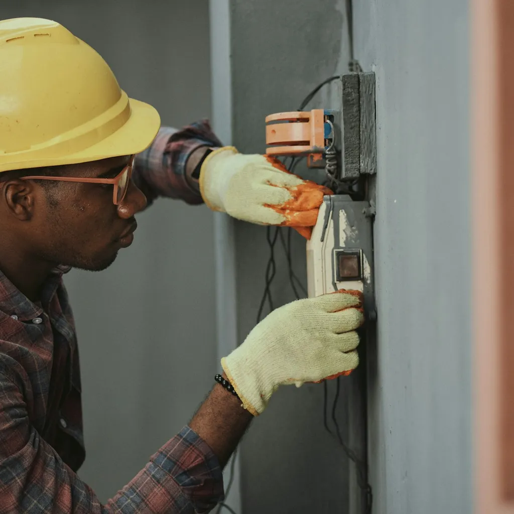 Technician servicing electrical systems as part of facilities maintenance
